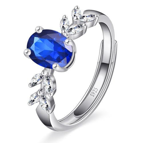 Image of Bonlavie Created Sapphire Engagement Rings for Women Oval Cut Marquise 925 Sterling Silver Ring Adjustable Wedding Rings Band Width 2.3mm Open Size J1/2-S