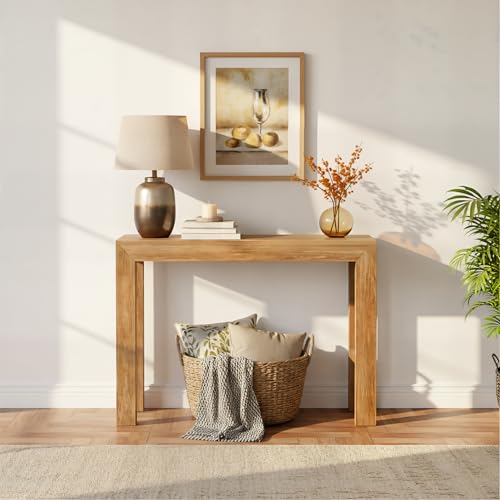 Plank+Beam 46-Inch Modern Console Table, Solid Pine Wood Entryway & Sofa Tavke with Shelf, Easy Assembly, Pecan by Plank+Beam - Used condition - CA$224.17