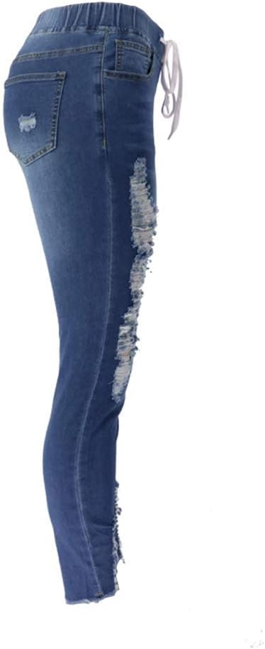 Atditama Womens Jeans Mid Waisted Stretch Ripped Distressed Tummy Control Straight Ankle Frayed Skinny Jean for Women
