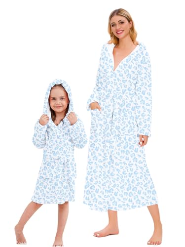 Image of Umeyda Girls & Women Fleece Hooded Robes, Soft Fuzzy Bathrobe Warm Plush Fluffy Bath Robe for Kids Womens