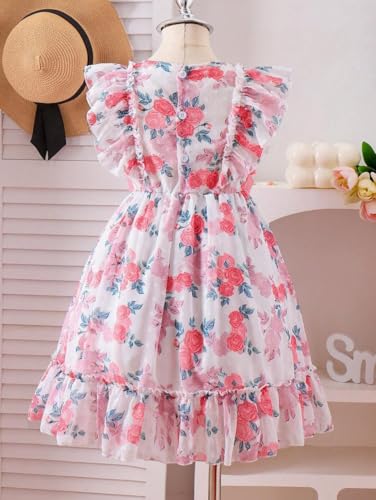 Image of TAGAS Girls Swiss Dot Floral Print Dress Sleeve Less Round Neck Elastic Waist Dress for Girls(KD-399)