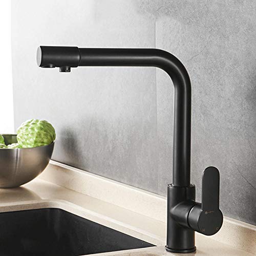 Robinet de cuisine 3 voies noir en laiton pour eau filtrée chaude et froide