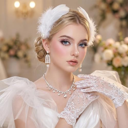 2PCS Pinzas de Pelo Pera Blanca con Perlas y Plumas miniatura 7