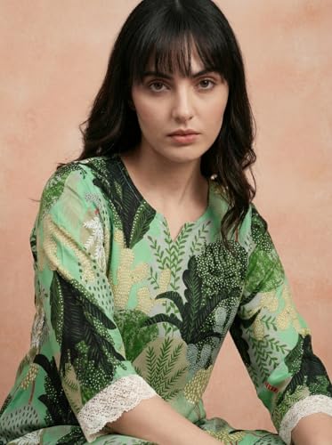 Image of Bee M Pee Designer Trendy Floral Printed Poly Rayon Cotton Kurta Coord Sets for Women | Stylish Casual Kurti Tunic Cord Set with Pant for Woman for Office