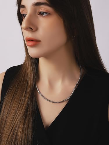 HAQUIL Stainless Steel Square Box Link Box Chain Necklace, Jewelry Gift for Men and Women 16/18/20/22/24/26/28/30" 1,2/1,5/2/3/4/5mm3
