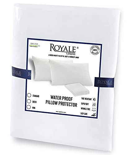 Royale Linens Waterproof Queen Pillow Protector 2 Pack - 20X30 Inches - Pillow Encasement - 100% Microfiber - Zippered Closure - Pillow Case - Smooth & Breathable (Queen, Pack Of 2, White) #TOP7