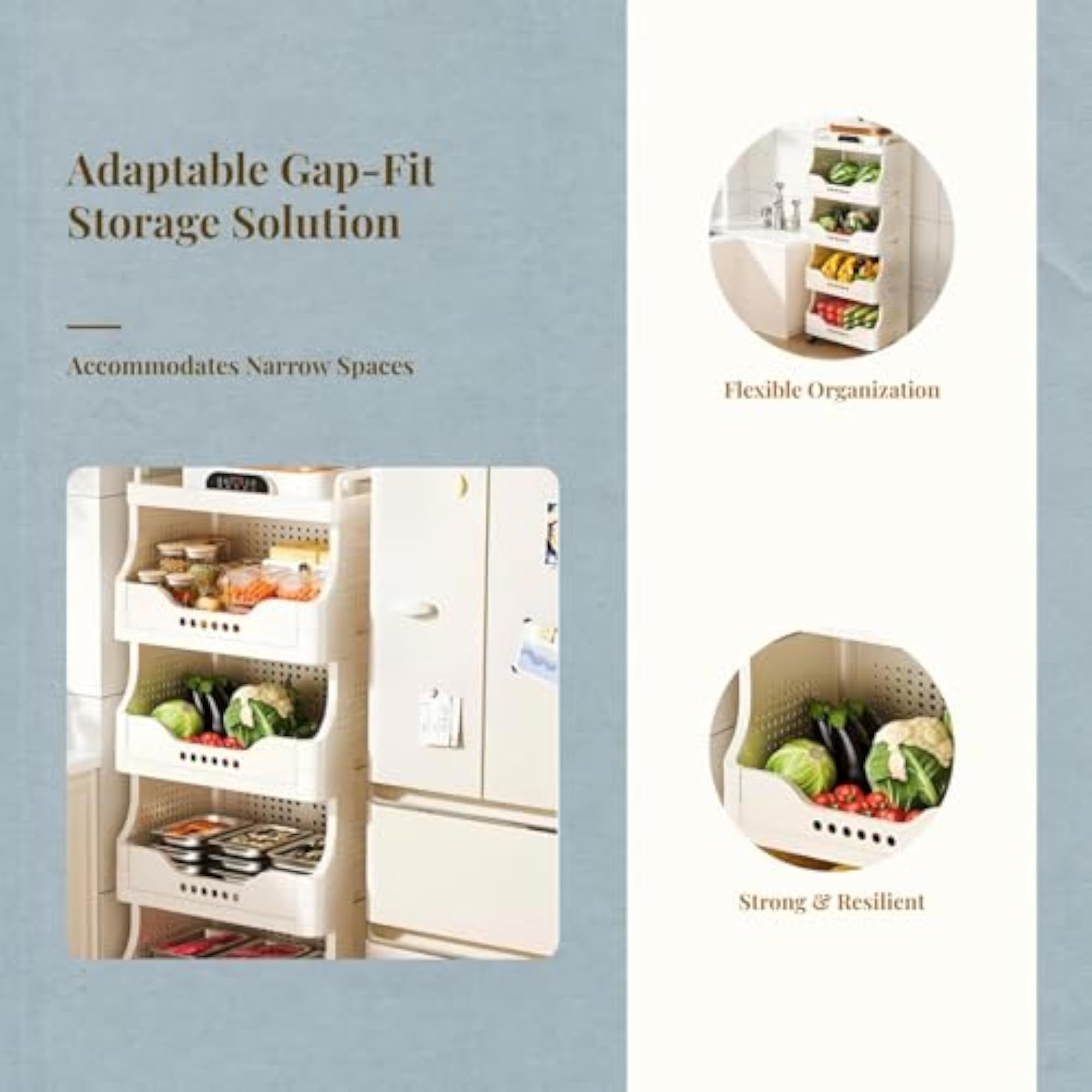 Multitier Kitchen Storage Rack, Rolling Floor Shelf Organizer