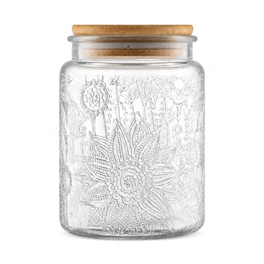 ANSQU 23.7 FL OZ Vintage Glass Jar Canister Airtight Storage Jar Container with Bamboo Wooden Lid for Kitchen Counter, Pantry, Coffee, Tea, Sugar