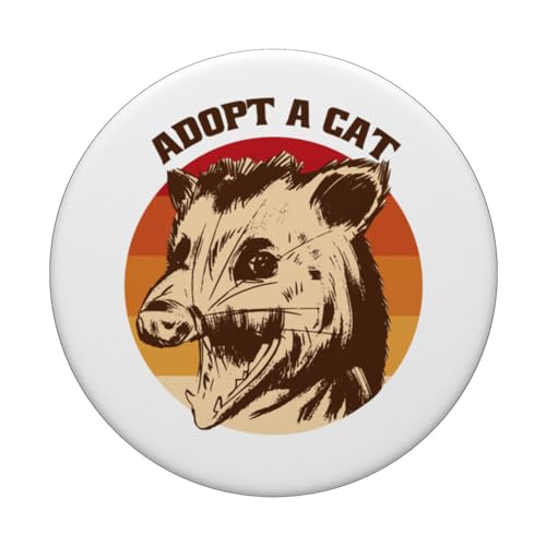 Adopt a Cat Funny Weird Opossum Possum Animal Retro Graphic PopSockets Swappable PopGrip, Black - Image 3