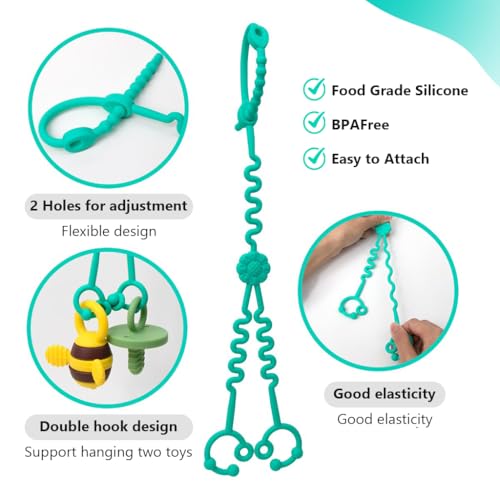 Image of SNOWIE SOFT 2Pcs Silicone Pacifier Clip Strap, Multi-Texture Design for Sensory Development, BPA-Free Soother Holder for Bags, Stroller Handle, Crib, Dummy Clip Leash for Pacifier 0-6 Months