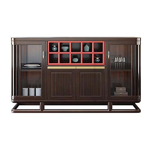 QINJIE Aparador de Madera para Cocina, aparador, Armario, Consola, Comedor, Buffet con Rejilla de 10 tazones, 2 gabinetes de Vidrio, 2 gabinetes, para Comedor, Entrada, Sala de Estar