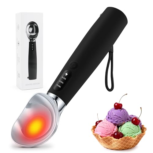 Olephira Electric Ice Cream Scoop, Heated Ice Cream Scoop Rechargeable with 3-Level Heat 120-160℉, LED Display, IP67, 2600mAh Battery, For Hardened Ice Cream, Gelato, Shop & Home Use