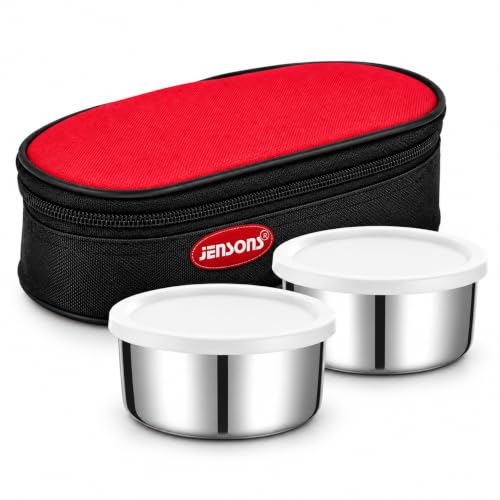 Image of JENSONS Premium Essence Stainless Steel Lunchbox 3pc Set (350ml x 2) Tiffin for Office, School & College with Food Grade Steel Leakproof & Dishwasher Safe
