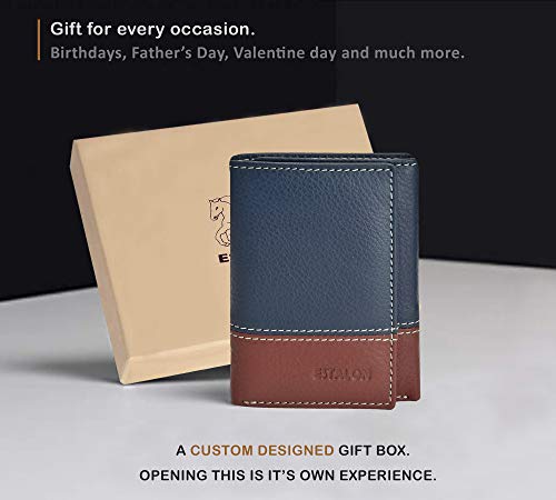 ESTALON Real Leather Trifold Wallet For Men-RFID Slim Tri Fold Wallets Minimalist 3 fold Credit Card Holder ID Window Christmas Gift - Thumbnail 7