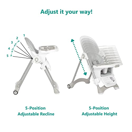 Dream On Me Solid Times High Chair For Babies And Toddlers In Grey, Multiple Recline And Height Positions, Lightweight Portable Baby High Chair, 5 Point Safety Harness, Easy To Clean Surface #TOP4
