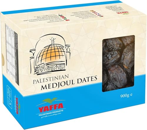 Yaffa Delicious and Juicy Large Medjool Dates - All Natural No Added Sugar Free from Additives Sustainably Grown and Hand-Picked Palestinian Dates (Box of 900g)