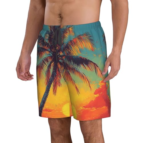 Men's Swim Trunks Quick Dry Board Shorts Beach Bathing Suits - Hawaii Tropical Palm Tree Retro2