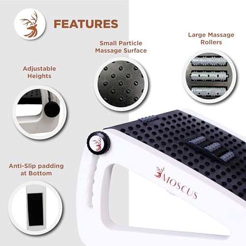 Image of Moscus Ergonomic Footrest for Office Chair, Footrest Under Desk with Massager & Acupressure Surface, Improves Posture, Relieves Back & Leg Pain, Black & White