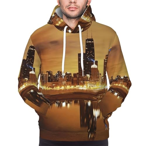 Pull à manches longues homme sweat à capuche avec cordon de serrage imprimé Chicago