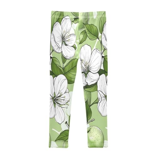 Toddler Girls Leggings Printed Yoga Pants Leggings White Apple Flowers for Kids2