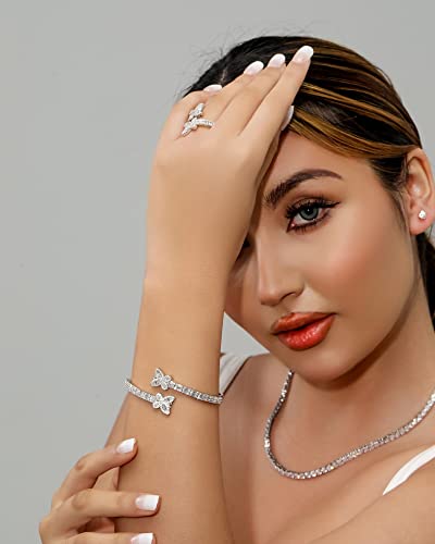 Lulu Mel Iced Out Baguette Diamond Bracelet Jewelry For Women, Hip Hop Mens 14K Gold Silver Plated Cubic Zirconia Bangle Bracelet, Men Heart Cuff Bracelet With Jewelry Box thumb #1
