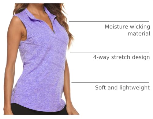Image of Koscacy Women's Sleeveless Golf Tennis Polo Shirts Zip Up Dry Fit Workout Tank Tops Athletic Shirt