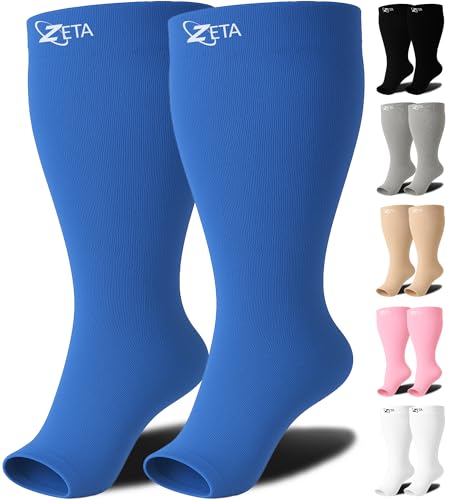 Image of Zeta Wear Plus Size Compression Socks for Women and Men, Wide Calf Knee-High 15-19 mmHg Graduated Support, Easy-On Cuff, Fits Calves to 26 inch / 66 cm