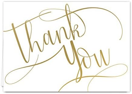 Gold Foil Thank You Note Cards / 50 Thank You Card Set / 3 1/2" x 4 7/8" Blank Inside Thanks Greeting Cards / 50 Thank You Cards And Blank White Envelopes