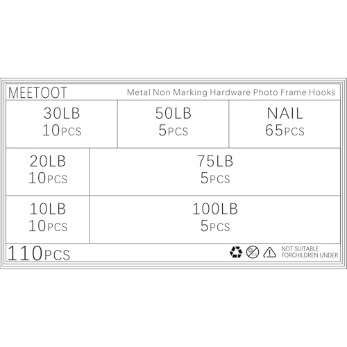 Image of MEETOOT 110PCS Metal Non Marking Hardware Photo Frame Hooks Plaster Hanging Hook Picture Hook for Hanging Mirror Decoration Clock Clothes Kitchenware