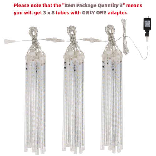 LJLNION 24 Tubes Meteor Shower Lights, Outdoor Icicles Christmas Decor, 12 Inch 864 LED Snow Falling Connectable Raindrop Lights, Xmas Wedding Party Tree Holiday Decoration, Warm White