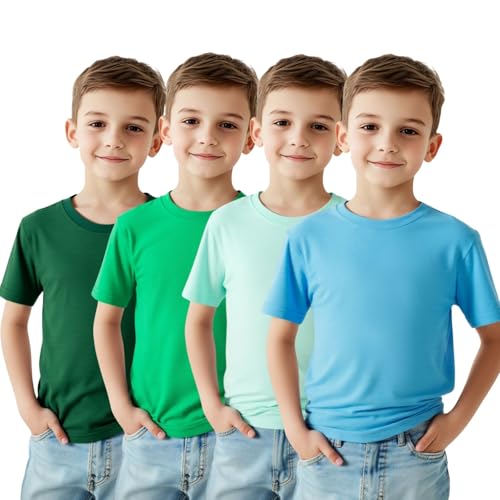 Image of HILEELANG Kids Boy Basic Plain Cotton T-Shirts Short Sleeve Crew Neck Summer Tees 4packs 6-12 Years