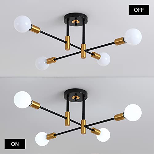 Mid Century Modern Sputnik Chandelier Light Fixture, Semi Flush Mount Ceiling Light Adjustable Arm Pendant Lighting Used For Kitchen Dining Room Bedroom Living Room Corridor (Black+Gold-4 Lights) #TOP5