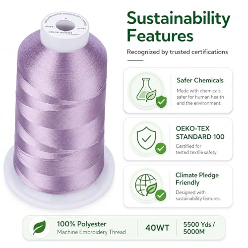 Image of Simthread Embroidery Machine Thread 5000M 40WT Polyester, Dusty Lilac S093 | 5000M 40WT polyester thread feeds smoothly for home or commercial embroidery projects.