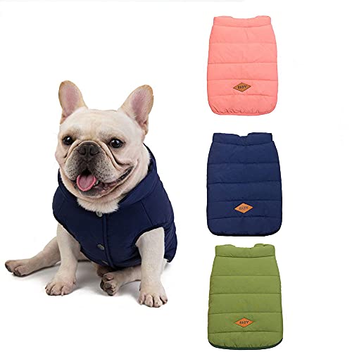 ISUPY ドッグウェア 犬服?ペット 冬 ダウンジャケット 中型犬 小型犬 袖なし コートジャケット洋服 パーカー 裏ボア 寒さ対策 雪?策 防寒着 猫服 暖かい お散歩 (L,ネイビー)