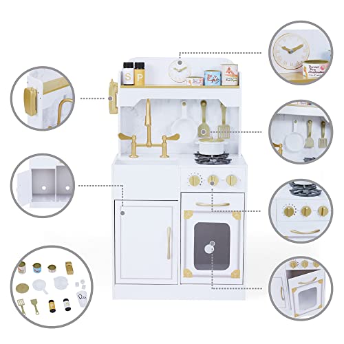 Teamson Kids - Wooden Play Kitchen Set For Kids, Children Toddler Kitchen Playset, Pretend Toy Kitchen Sets For Kids Ages 4-8, Small Play Kitchen Set With 11 Cookware Accessories - White #TOP4