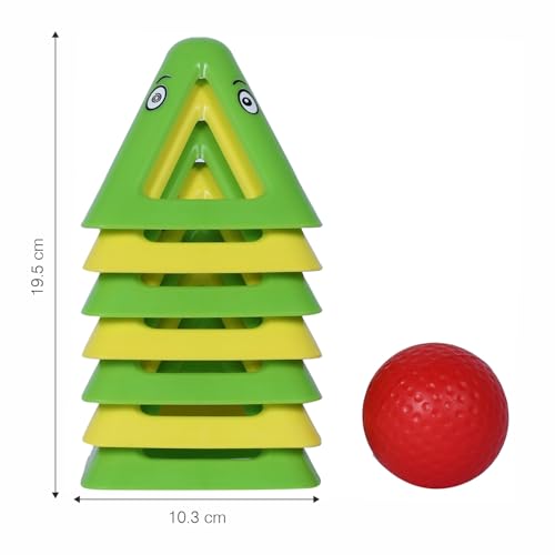 Image of Gluman Pitthu Game | Pithoo Stacking Set | Lagori | Triangle Pyramid with Soft Ball | Fun Indoor Outdoor Seven Stones Game with Disney Sipper | Ages 6 and Above | Waterproof (Green & Yellow)