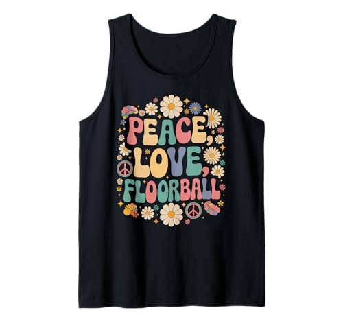 Peace Love Floorball 60s 70s Hippie Retro Floorball Jugador Camiseta sin Mangas