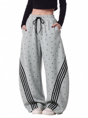 Image of EMMIOL Women's Y2K Baggy Barrel Striped Sweatpants High Waisted Wide Leg