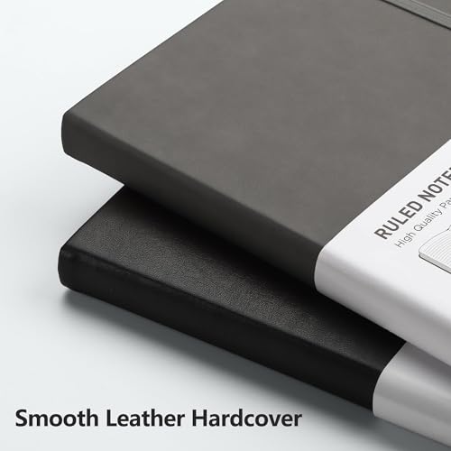 Image of RETTACY Lined Journal Notebook, 192 Numbered Pages, A5 Size (5.7'' x 8.3'') | Leather Hardcover, 100 GSM Thick Paper, for Men & Women, Journaling, Writing, Work & Office (Gray)
