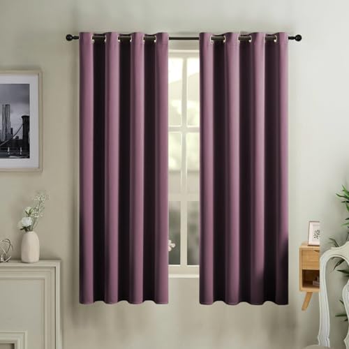 Image of HUTI Home 100% Blackout Window Curtain | Heavy Solid Polyester Eyelet Curtain for Light Blocking | Wine | 5 Feet (120 x 152 cm) | Set of 2
