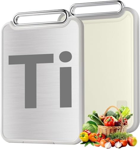 Tabla de Cortar de Titanio Puro, Tabla de Cocina de Doble Cara con Paja de Trigo, 40,6 x 27,9 x 2,5 cm | Superficie de Titanio 100 % Puro – Resistente a manchas, olores, óxido y bacterias para una preparación más segura de alimentos