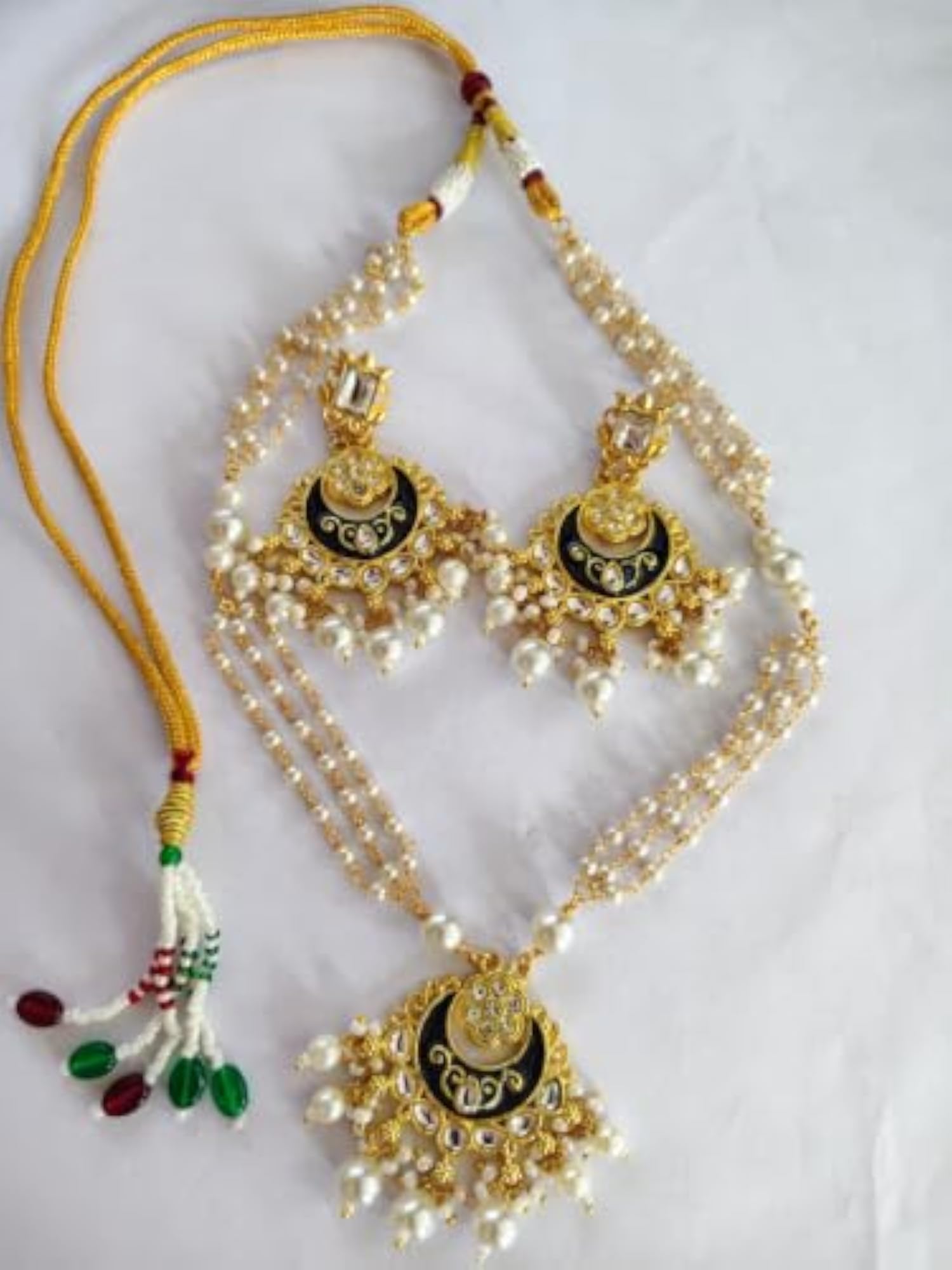 Meenakari Kundan Pearl Necklace and Chandbali Earrings Set