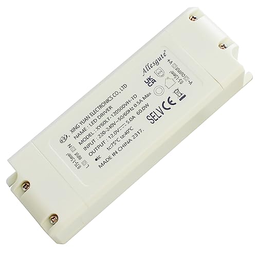 Allesgute LED Driver 12V 5A, 60W Transformer 240V AC to 12V DC,1Pack