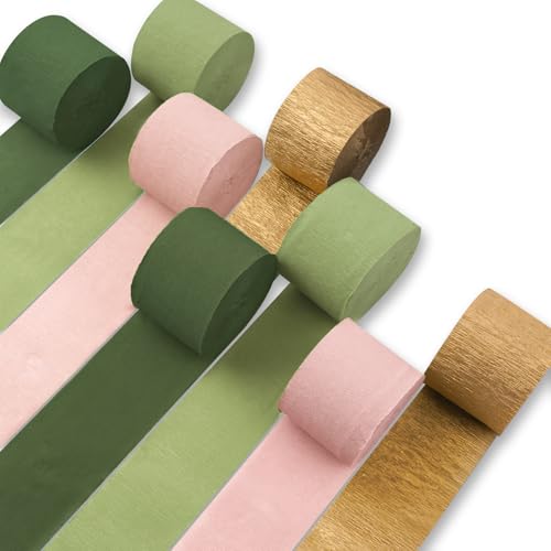 Image of PartyWoo Olive Green Crepe Paper Streamers 8pcs 656 ft Pack of Dusty Sage Green Crepe Paper Sheets for Birthday Baby Shower Graduation Woodland Dinosaur Jungle Football Theme Party Decorations