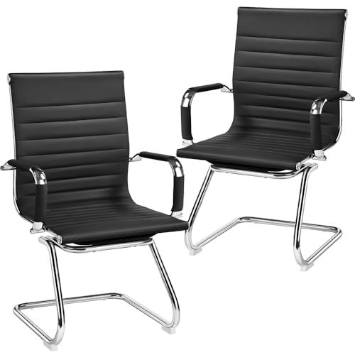 Yaheetech 2 Sillas de Oficina Silla Negra para Sala de Espera Silla de Recepción con Reposabrazos Silla sin Ruedas para Conferencia Sala de Estar Silla de Trabajo con Respaldo Ergonómico Color Negro