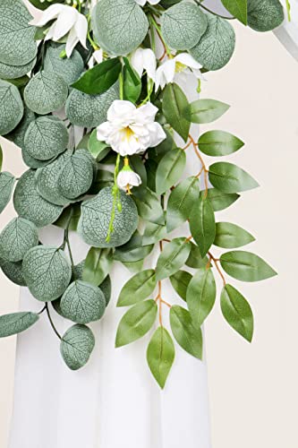 Ponatia White Artificial Wedding Arch Flowers Kit (Pack Of 3) With 26Ft Shiny White Arch Draping Fabric, Wedding Arches For Ceremony, Wedding Arch Decorations For Reception (White) #TOP5