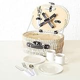 [page_title]-Tamia-Home 12tlg Picknickkorb für 2 Personen Picknickkoffer mit Kühlfach und Picknickset Picknick Korb rechteckig Ariege aus Weidenholz beige