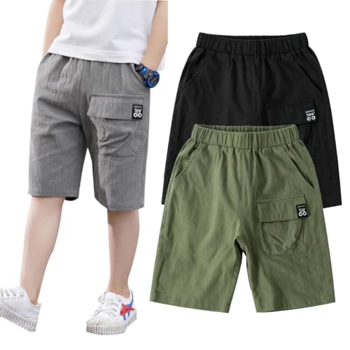 Short garçon en lin lot de 3 bermuda cargo respirant pour été taille 92-152