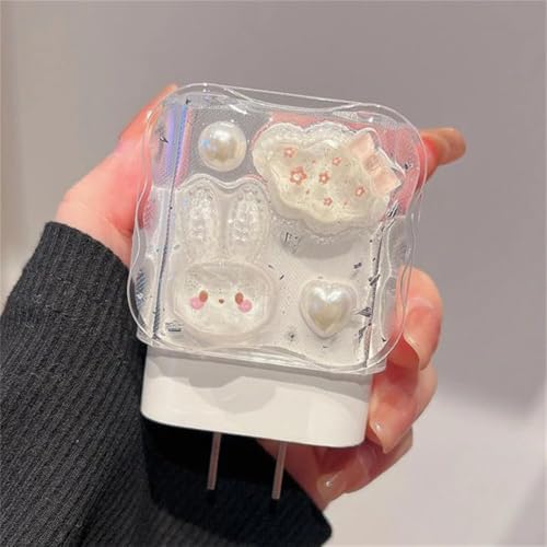 Image of Protector with 3D Cute Pattern for iPhone Charger - 18W & 20W, Data Line Wire Saver - 4 in 1 (PEARL-HEART-BEAR)