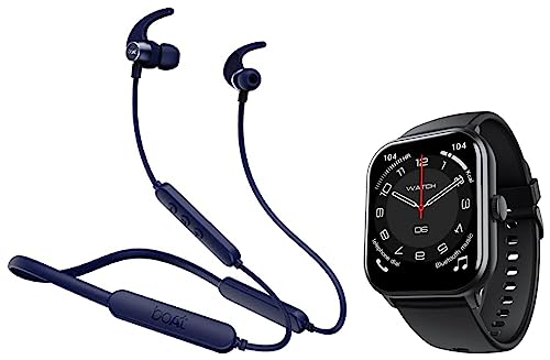 Image of boAt Wave Edge with 1.85 inch HD Display, Advanced Bluetooth Calling Chip & Rockerz 255 Pro+ Bluetooth in Ear Earphones with Upto 40 Hours Playback, ASAP Charge, IPX7(Navy Blue)